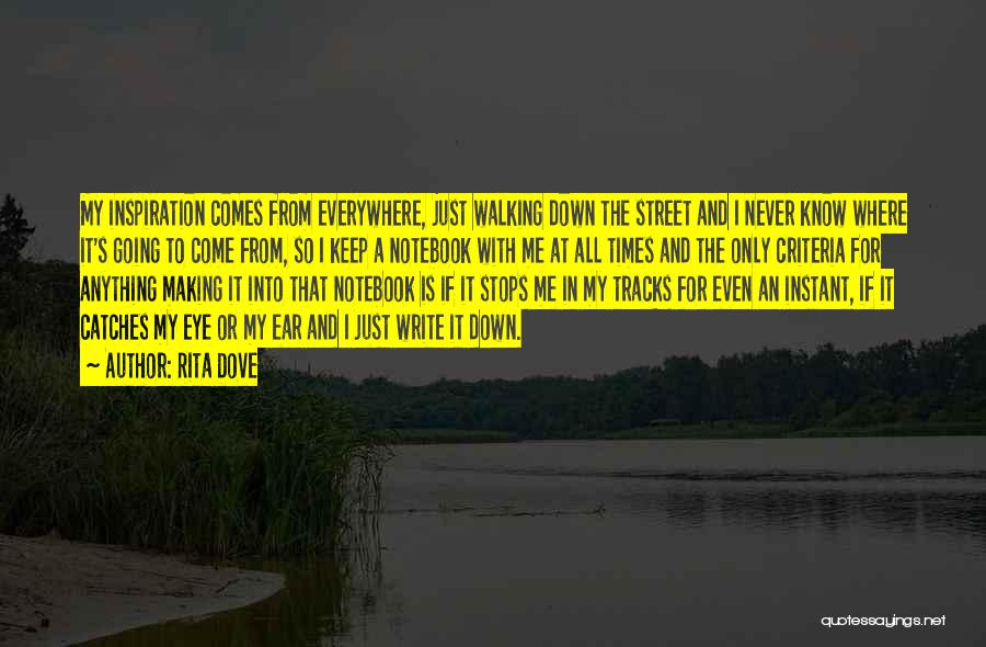 Rita Dove Quotes: My Inspiration Comes From Everywhere, Just Walking Down The Street And I Never Know Where It's Going To Come From,
