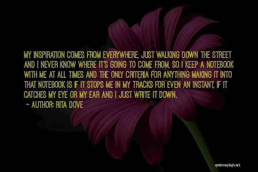 Rita Dove Quotes: My Inspiration Comes From Everywhere, Just Walking Down The Street And I Never Know Where It's Going To Come From,