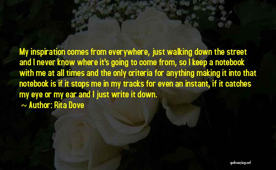 Rita Dove Quotes: My Inspiration Comes From Everywhere, Just Walking Down The Street And I Never Know Where It's Going To Come From,