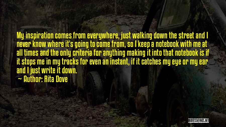 Rita Dove Quotes: My Inspiration Comes From Everywhere, Just Walking Down The Street And I Never Know Where It's Going To Come From,