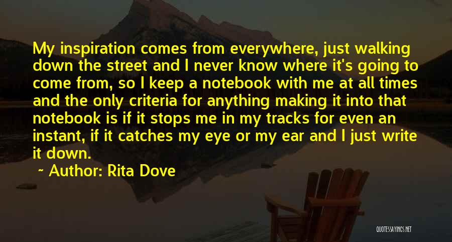 Rita Dove Quotes: My Inspiration Comes From Everywhere, Just Walking Down The Street And I Never Know Where It's Going To Come From,