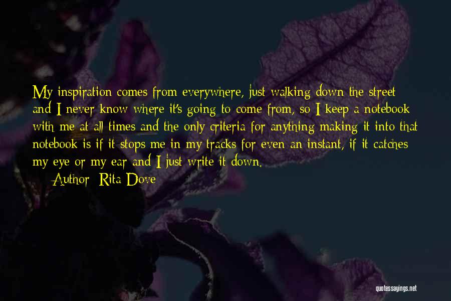 Rita Dove Quotes: My Inspiration Comes From Everywhere, Just Walking Down The Street And I Never Know Where It's Going To Come From,