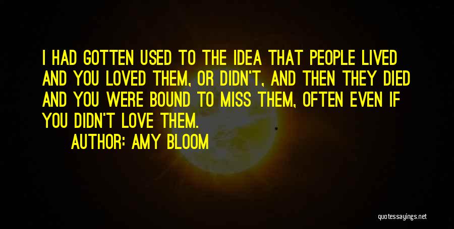 Amy Bloom Quotes: I Had Gotten Used To The Idea That People Lived And You Loved Them, Or Didn't, And Then They Died