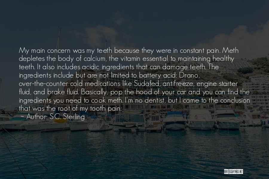 S.C. Sterling Quotes: My Main Concern Was My Teeth Because They Were In Constant Pain. Meth Depletes The Body Of Calcium, The Vitamin