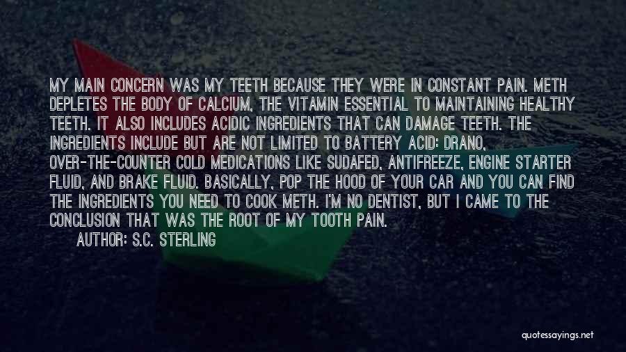 S.C. Sterling Quotes: My Main Concern Was My Teeth Because They Were In Constant Pain. Meth Depletes The Body Of Calcium, The Vitamin