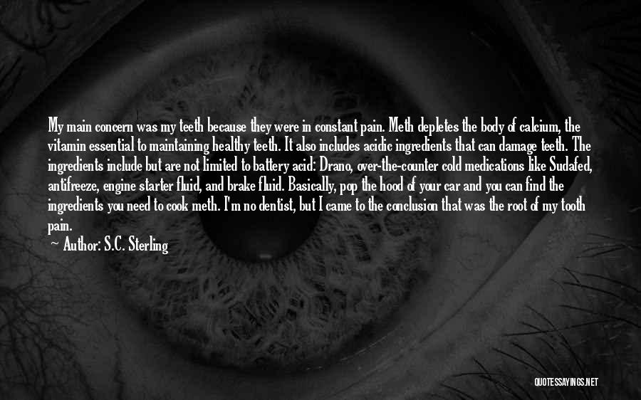 S.C. Sterling Quotes: My Main Concern Was My Teeth Because They Were In Constant Pain. Meth Depletes The Body Of Calcium, The Vitamin