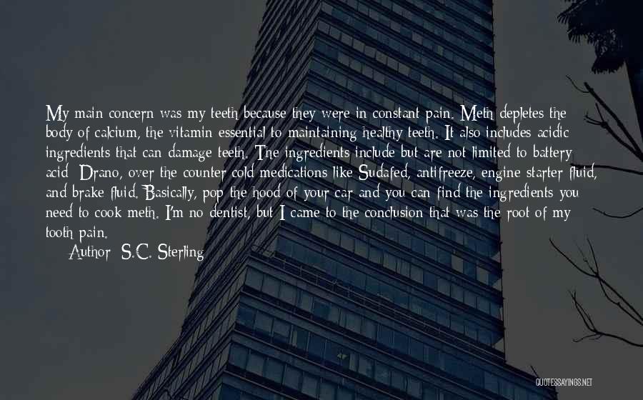 S.C. Sterling Quotes: My Main Concern Was My Teeth Because They Were In Constant Pain. Meth Depletes The Body Of Calcium, The Vitamin