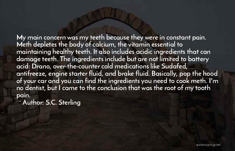 S.C. Sterling Quotes: My Main Concern Was My Teeth Because They Were In Constant Pain. Meth Depletes The Body Of Calcium, The Vitamin