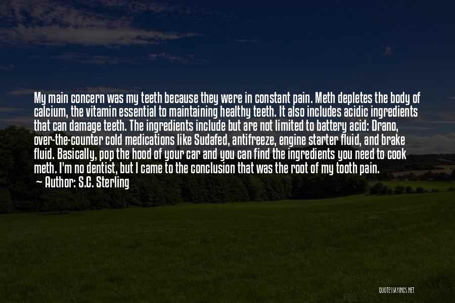 S.C. Sterling Quotes: My Main Concern Was My Teeth Because They Were In Constant Pain. Meth Depletes The Body Of Calcium, The Vitamin