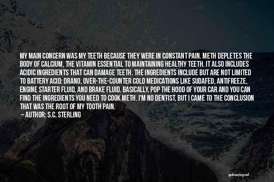 S.C. Sterling Quotes: My Main Concern Was My Teeth Because They Were In Constant Pain. Meth Depletes The Body Of Calcium, The Vitamin