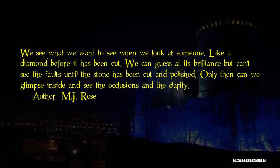 M.J. Rose Quotes: We See What We Want To See When We Look At Someone. Like A Diamond Before It Has Been Cut.