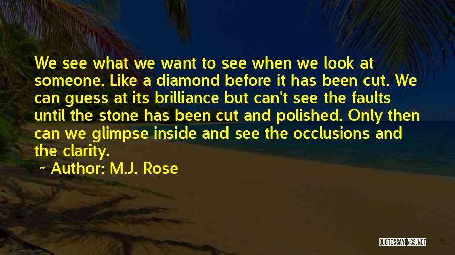 M.J. Rose Quotes: We See What We Want To See When We Look At Someone. Like A Diamond Before It Has Been Cut.