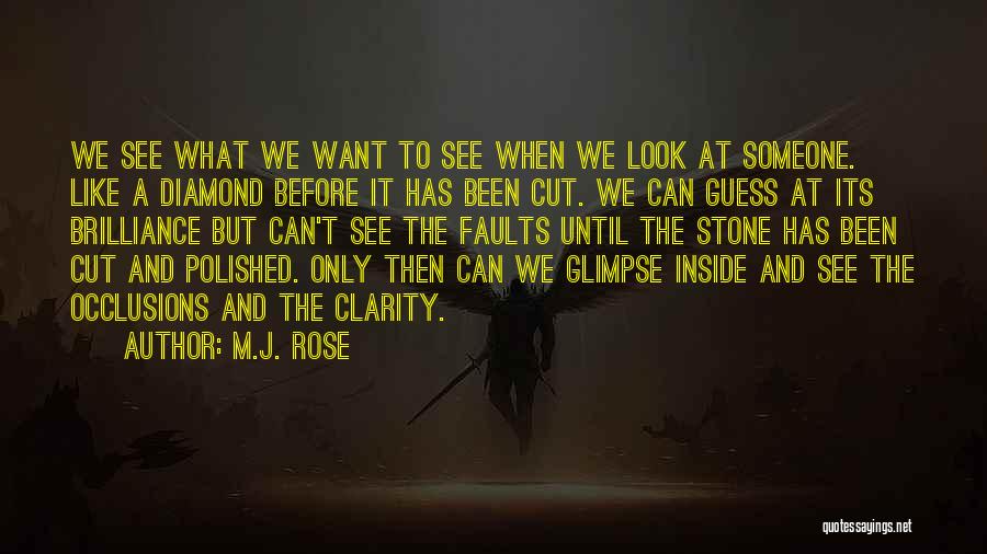 M.J. Rose Quotes: We See What We Want To See When We Look At Someone. Like A Diamond Before It Has Been Cut.