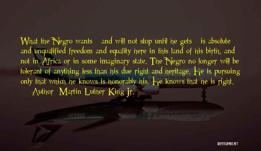 Martin Luther King Jr. Quotes: What The Negro Wants - And Will Not Stop Until He Gets - Is Absolute And Unqualified Freedom And Equality