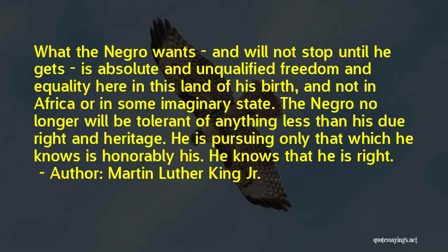 Martin Luther King Jr. Quotes: What The Negro Wants - And Will Not Stop Until He Gets - Is Absolute And Unqualified Freedom And Equality