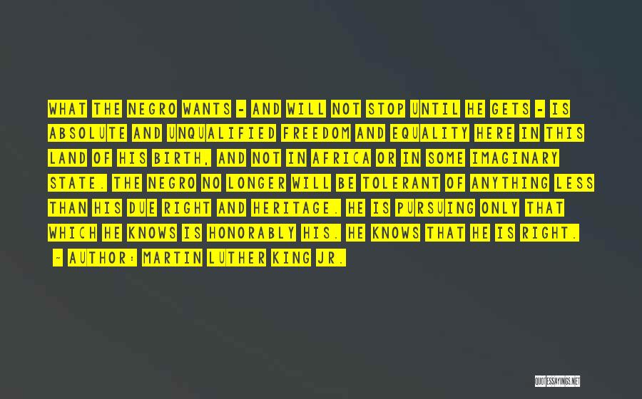 Martin Luther King Jr. Quotes: What The Negro Wants - And Will Not Stop Until He Gets - Is Absolute And Unqualified Freedom And Equality