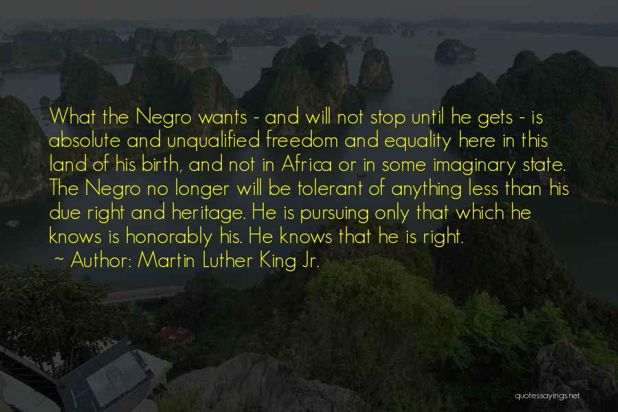 Martin Luther King Jr. Quotes: What The Negro Wants - And Will Not Stop Until He Gets - Is Absolute And Unqualified Freedom And Equality