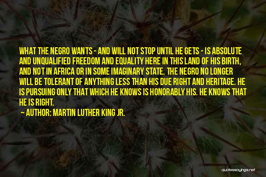 Martin Luther King Jr. Quotes: What The Negro Wants - And Will Not Stop Until He Gets - Is Absolute And Unqualified Freedom And Equality