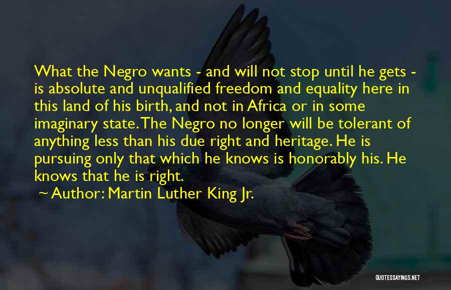 Martin Luther King Jr. Quotes: What The Negro Wants - And Will Not Stop Until He Gets - Is Absolute And Unqualified Freedom And Equality