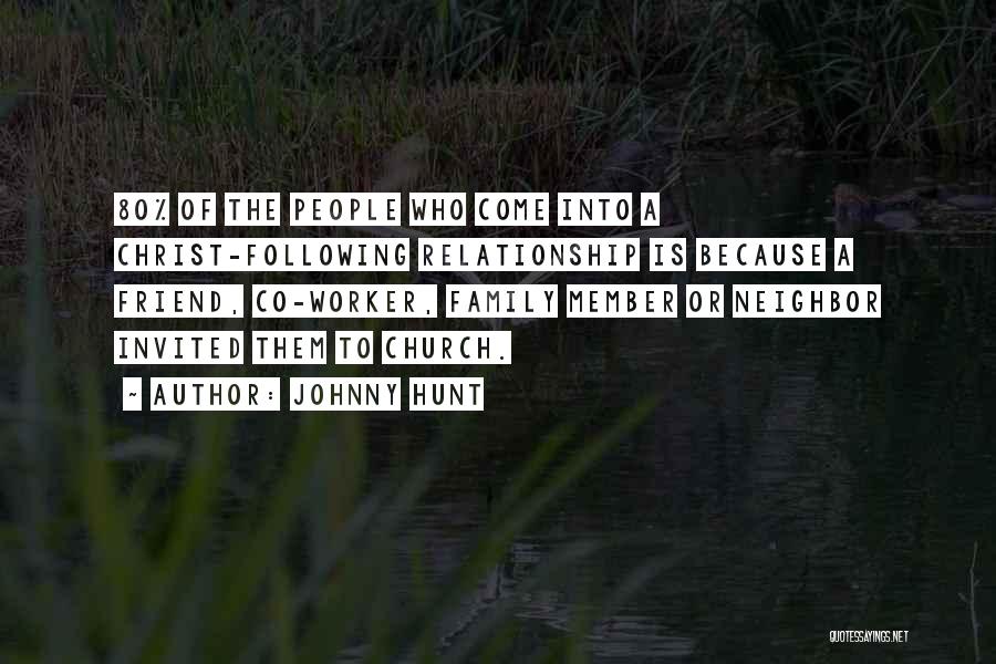 Johnny Hunt Quotes: 80% Of The People Who Come Into A Christ-following Relationship Is Because A Friend, Co-worker, Family Member Or Neighbor Invited