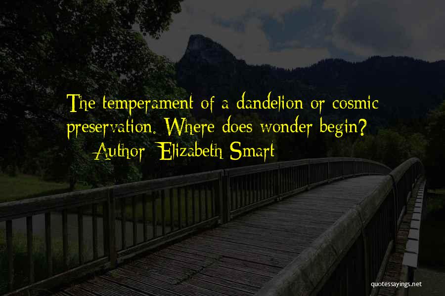 Elizabeth Smart Quotes: The Temperament Of A Dandelion Or Cosmic Preservation. Where Does Wonder Begin?