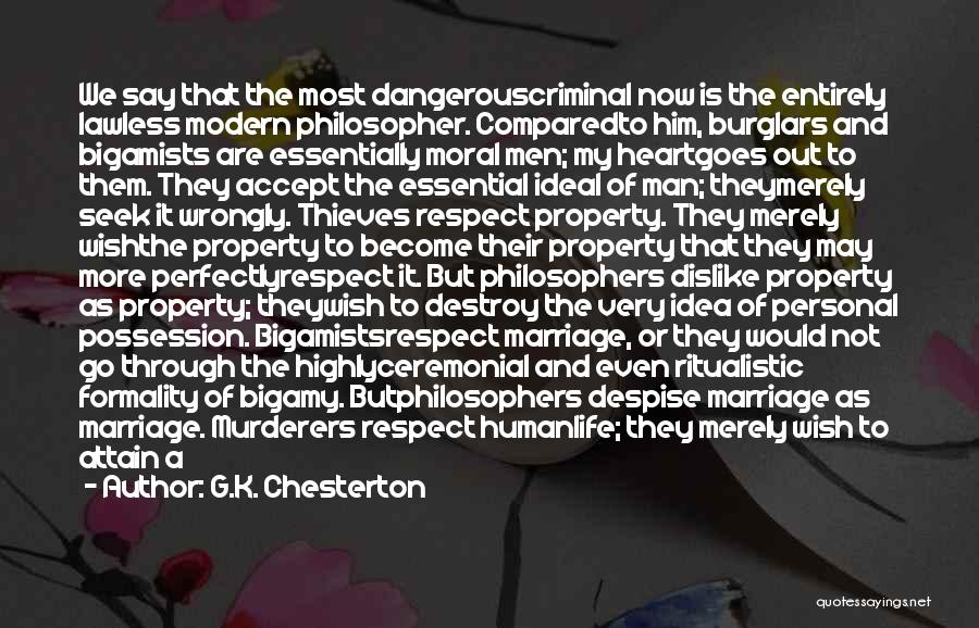 G.K. Chesterton Quotes: We Say That The Most Dangerouscriminal Now Is The Entirely Lawless Modern Philosopher. Comparedto Him, Burglars And Bigamists Are Essentially