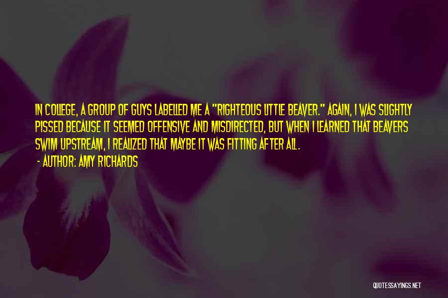 Amy Richards Quotes: In College, A Group Of Guys Labelled Me A Righteous Little Beaver. Again, I Was Slightly Pissed Because It Seemed