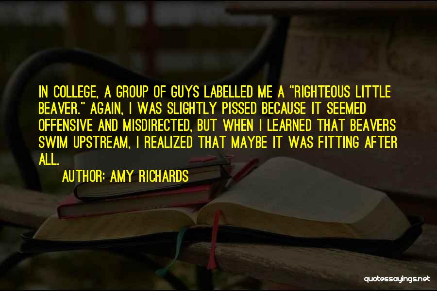 Amy Richards Quotes: In College, A Group Of Guys Labelled Me A Righteous Little Beaver. Again, I Was Slightly Pissed Because It Seemed