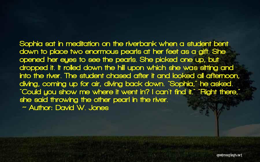 David W. Jones Quotes: Sophia Sat In Meditation On The Riverbank When A Student Bent Down To Place Two Enormous Pearls At Her Feet