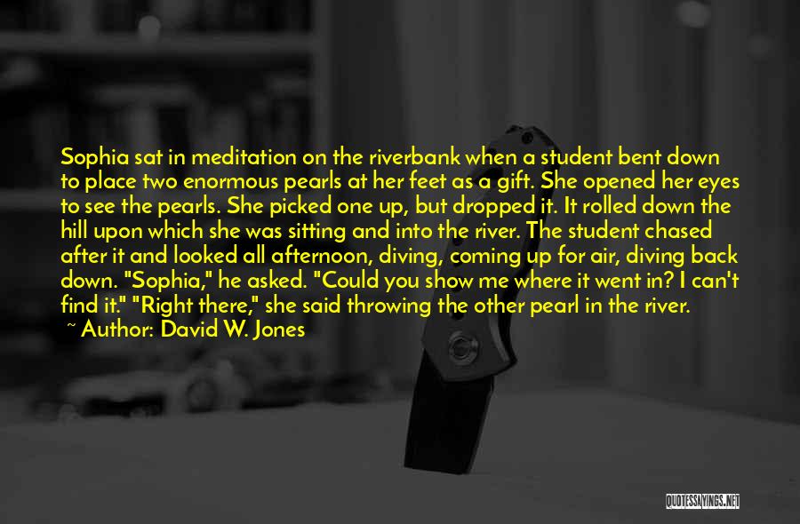 David W. Jones Quotes: Sophia Sat In Meditation On The Riverbank When A Student Bent Down To Place Two Enormous Pearls At Her Feet