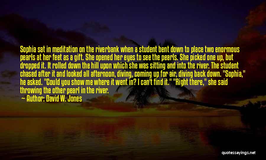 David W. Jones Quotes: Sophia Sat In Meditation On The Riverbank When A Student Bent Down To Place Two Enormous Pearls At Her Feet