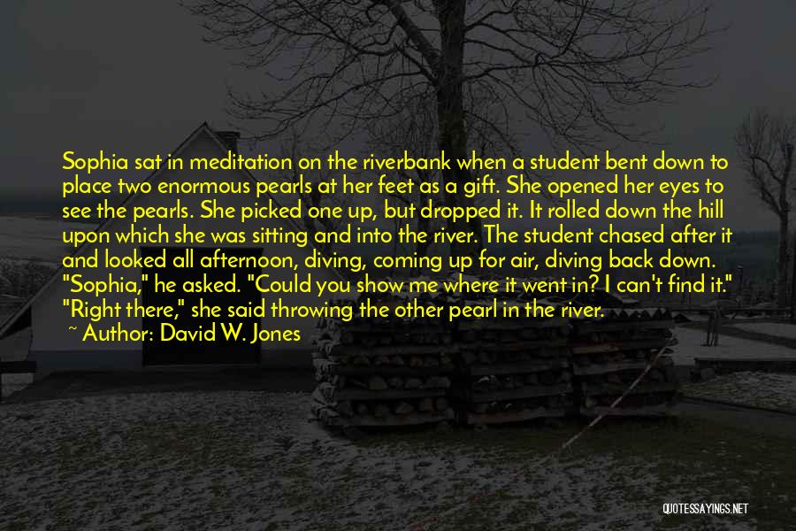 David W. Jones Quotes: Sophia Sat In Meditation On The Riverbank When A Student Bent Down To Place Two Enormous Pearls At Her Feet