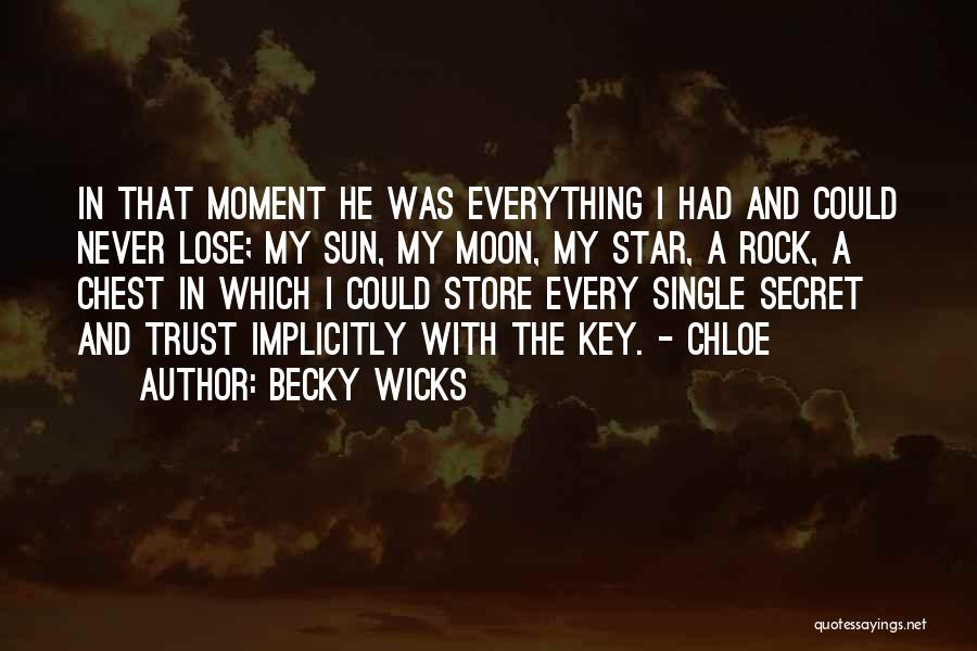 Becky Wicks Quotes: In That Moment He Was Everything I Had And Could Never Lose; My Sun, My Moon, My Star, A Rock,