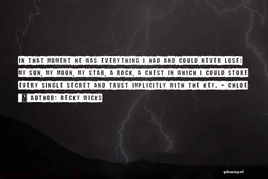 Becky Wicks Quotes: In That Moment He Was Everything I Had And Could Never Lose; My Sun, My Moon, My Star, A Rock,