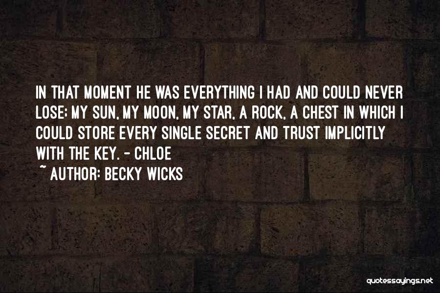 Becky Wicks Quotes: In That Moment He Was Everything I Had And Could Never Lose; My Sun, My Moon, My Star, A Rock,
