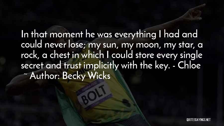 Becky Wicks Quotes: In That Moment He Was Everything I Had And Could Never Lose; My Sun, My Moon, My Star, A Rock,