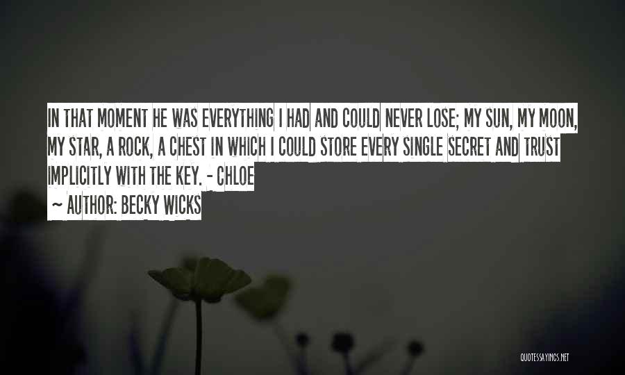 Becky Wicks Quotes: In That Moment He Was Everything I Had And Could Never Lose; My Sun, My Moon, My Star, A Rock,