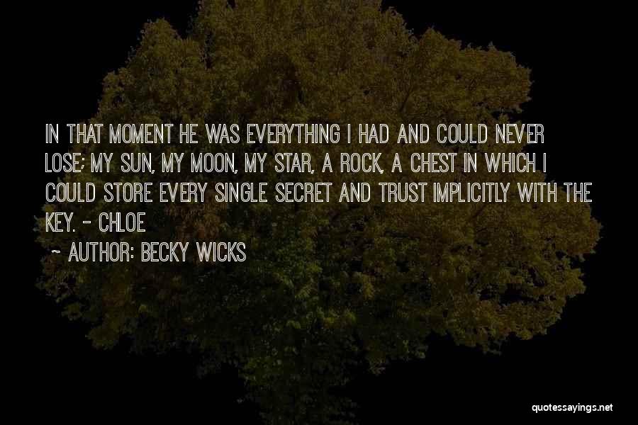 Becky Wicks Quotes: In That Moment He Was Everything I Had And Could Never Lose; My Sun, My Moon, My Star, A Rock,
