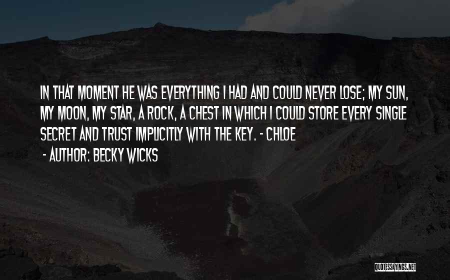 Becky Wicks Quotes: In That Moment He Was Everything I Had And Could Never Lose; My Sun, My Moon, My Star, A Rock,
