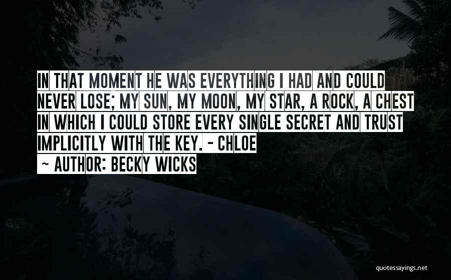 Becky Wicks Quotes: In That Moment He Was Everything I Had And Could Never Lose; My Sun, My Moon, My Star, A Rock,