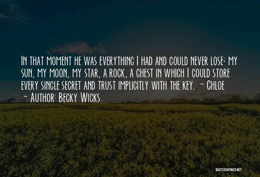 Becky Wicks Quotes: In That Moment He Was Everything I Had And Could Never Lose; My Sun, My Moon, My Star, A Rock,