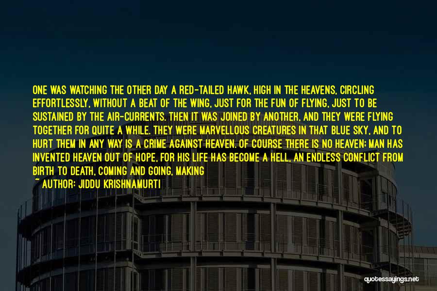 Jiddu Krishnamurti Quotes: One Was Watching The Other Day A Red-tailed Hawk, High In The Heavens, Circling Effortlessly, Without A Beat Of The