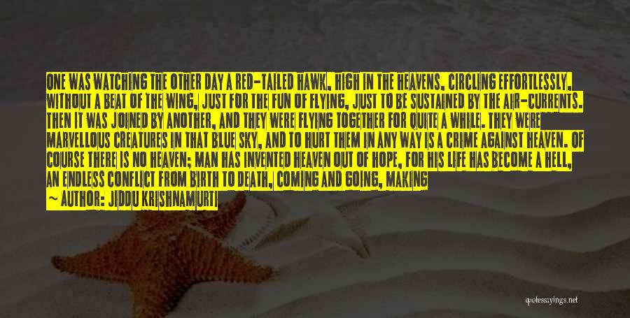 Jiddu Krishnamurti Quotes: One Was Watching The Other Day A Red-tailed Hawk, High In The Heavens, Circling Effortlessly, Without A Beat Of The