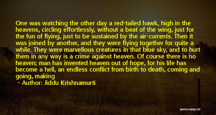 Jiddu Krishnamurti Quotes: One Was Watching The Other Day A Red-tailed Hawk, High In The Heavens, Circling Effortlessly, Without A Beat Of The