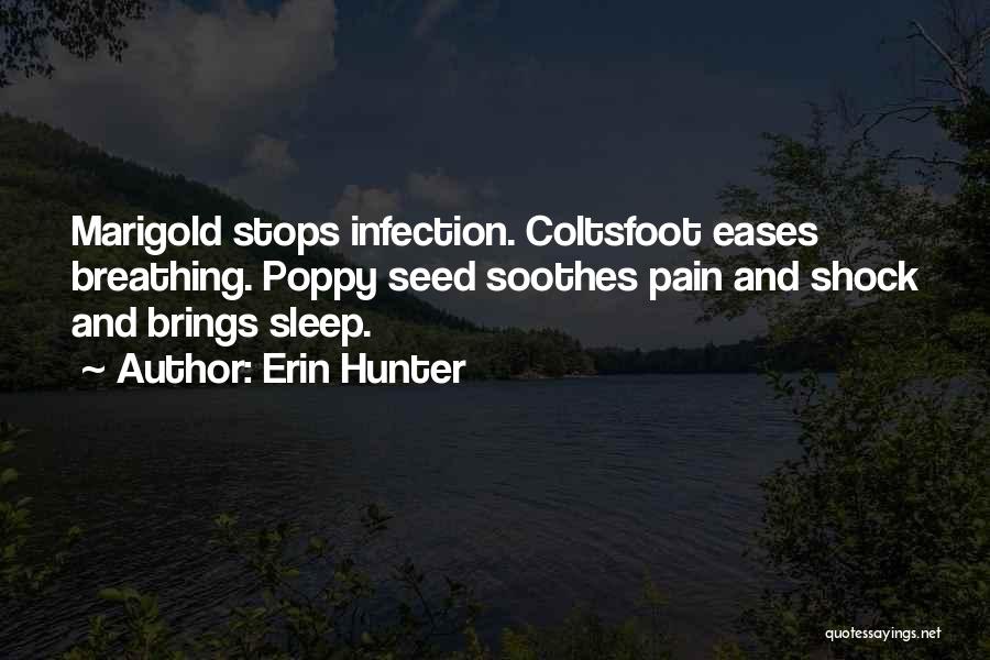 Erin Hunter Quotes: Marigold Stops Infection. Coltsfoot Eases Breathing. Poppy Seed Soothes Pain And Shock And Brings Sleep.