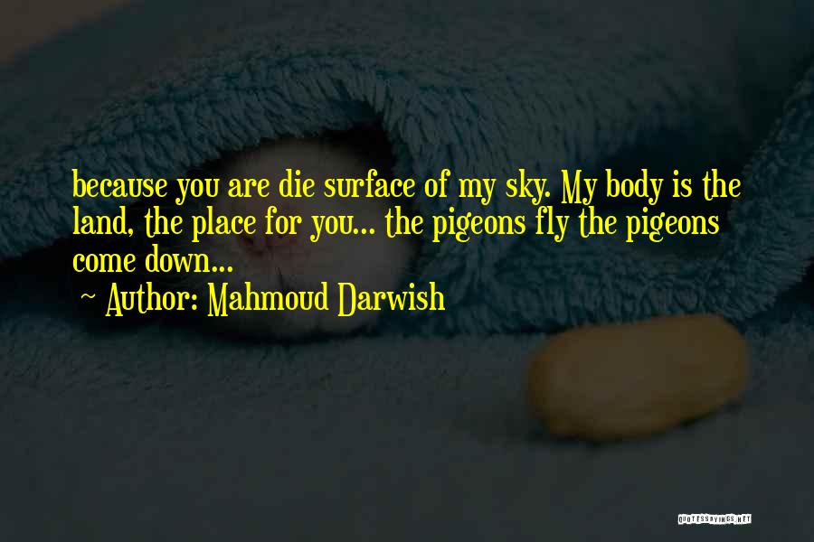 Mahmoud Darwish Quotes: Because You Are Die Surface Of My Sky. My Body Is The Land, The Place For You... The Pigeons Fly