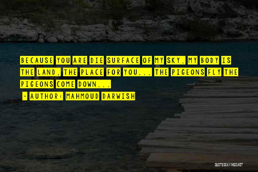 Mahmoud Darwish Quotes: Because You Are Die Surface Of My Sky. My Body Is The Land, The Place For You... The Pigeons Fly