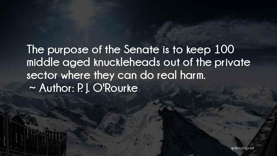 P. J. O'Rourke Quotes: The Purpose Of The Senate Is To Keep 100 Middle Aged Knuckleheads Out Of The Private Sector Where They Can