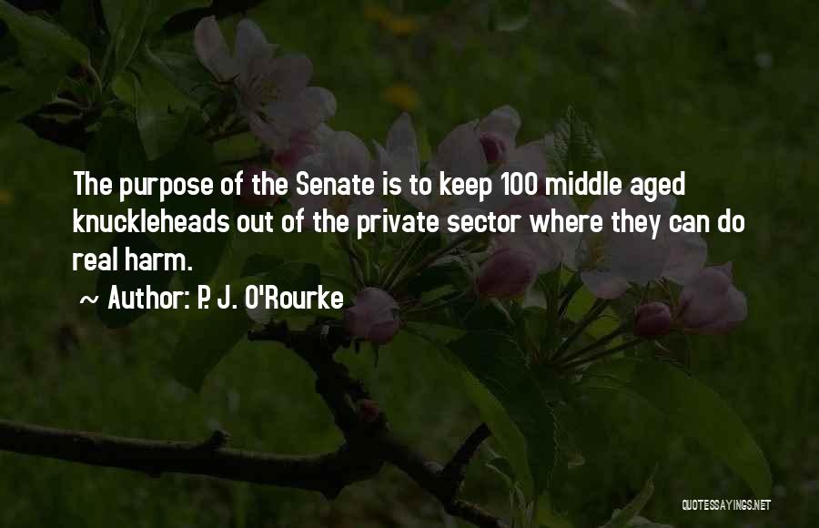 P. J. O'Rourke Quotes: The Purpose Of The Senate Is To Keep 100 Middle Aged Knuckleheads Out Of The Private Sector Where They Can