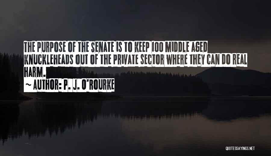 P. J. O'Rourke Quotes: The Purpose Of The Senate Is To Keep 100 Middle Aged Knuckleheads Out Of The Private Sector Where They Can